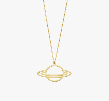 Saturn Necklace | 14K Solid Gold - Mionza Jewelry-14K Gold Necklace, delicate necklace, everyday necklace, gold planet necklace, gold saturn necklace, Minimalist celestial, minimalist necklace, Planet And Star, planet necklace, saturn necklace, Saturn Pendant, Science Jewelry, solid gold necklace, space necklace