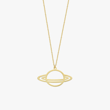 Saturn Necklace | 14K Solid Gold - Mionza Jewelry-14K Gold Necklace, delicate necklace, everyday necklace, gold planet necklace, gold saturn necklace, Minimalist celestial, minimalist necklace, Planet And Star, planet necklace, saturn necklace, Saturn Pendant, Science Jewelry, solid gold necklace, space necklace