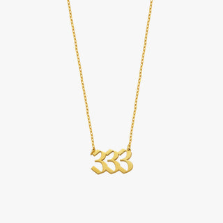 333 Angel Number Necklace | 14K Solid Gold - Mionza Jewelry-333 necklace, 444 angel number, angel numbers, birthday gift, gift for her, gift for mom, gold 333 necklace, gold number necklace, lucky necklace, mothers day gift, number necklace, personalized gift, protection necklace