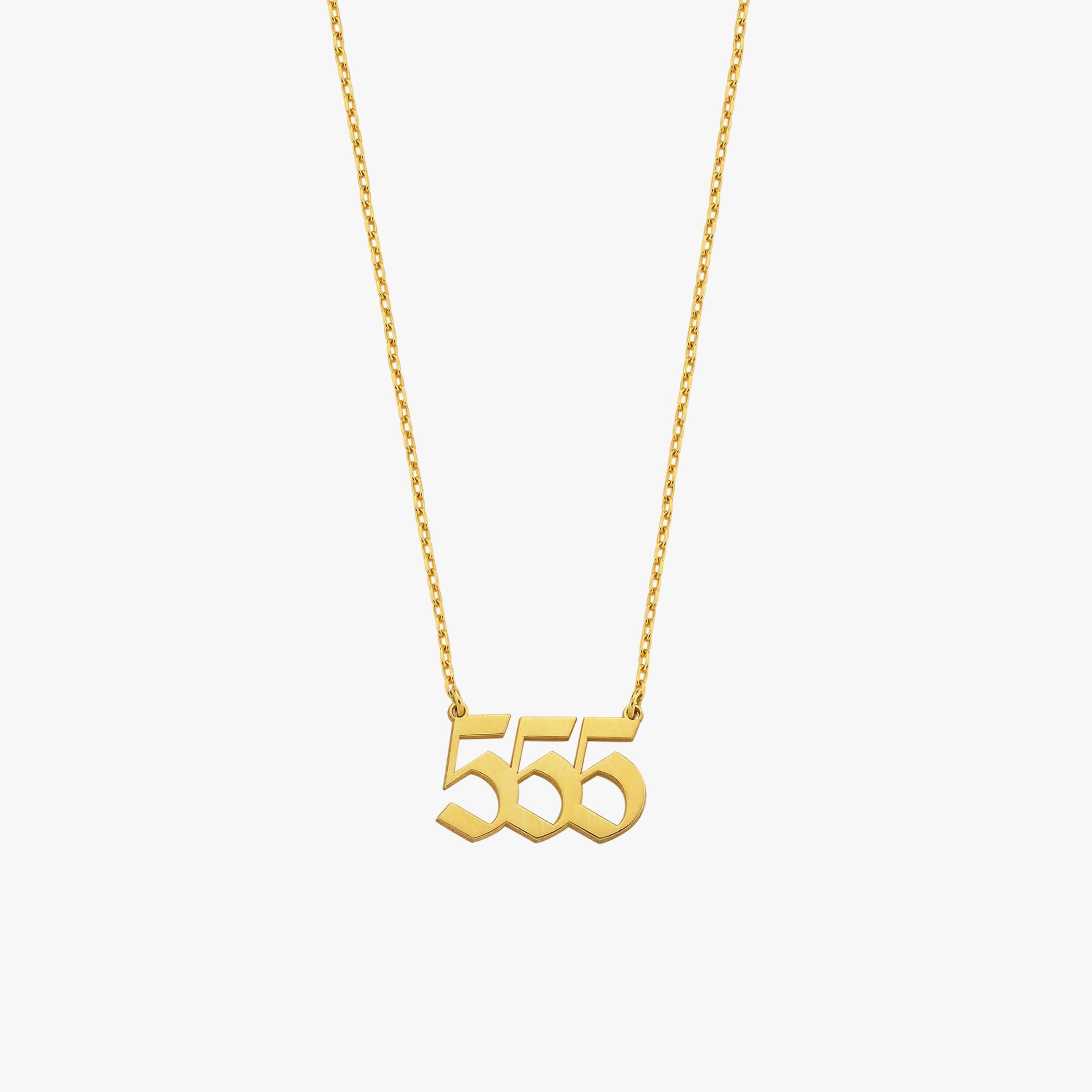 555 Angel Number Necklace | 14K Solid Gold - Mionza Jewelry-555 necklace, angel number jewelry, custom necklace, date necklace, gift for birthday, gold 555 necklace, gold custom necklace, gold number necklace, lucky necklace, mothers day gift, number jewelry, number necklace, personalized gift