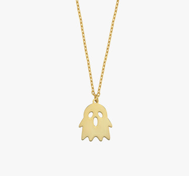 Ghost Necklace | 14K Solid Gold - Mionza Jewelry-autumn necklace, creepy jewelry, ghost jewelry, ghost necklace, goth necklace, Gothic Ghost, halloween ghost, halloween gift, halloween jewelry, halloween necklace, quirky jewelry, spooky necklace, witch necklace