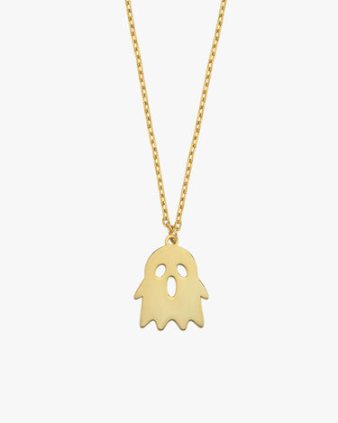 Ghost Necklace | 14K Solid Gold - Mionza Jewelry-autumn necklace, creepy jewelry, ghost jewelry, ghost necklace, goth necklace, Gothic Ghost, halloween ghost, halloween gift, halloween jewelry, halloween necklace, quirky jewelry, spooky necklace, witch necklace