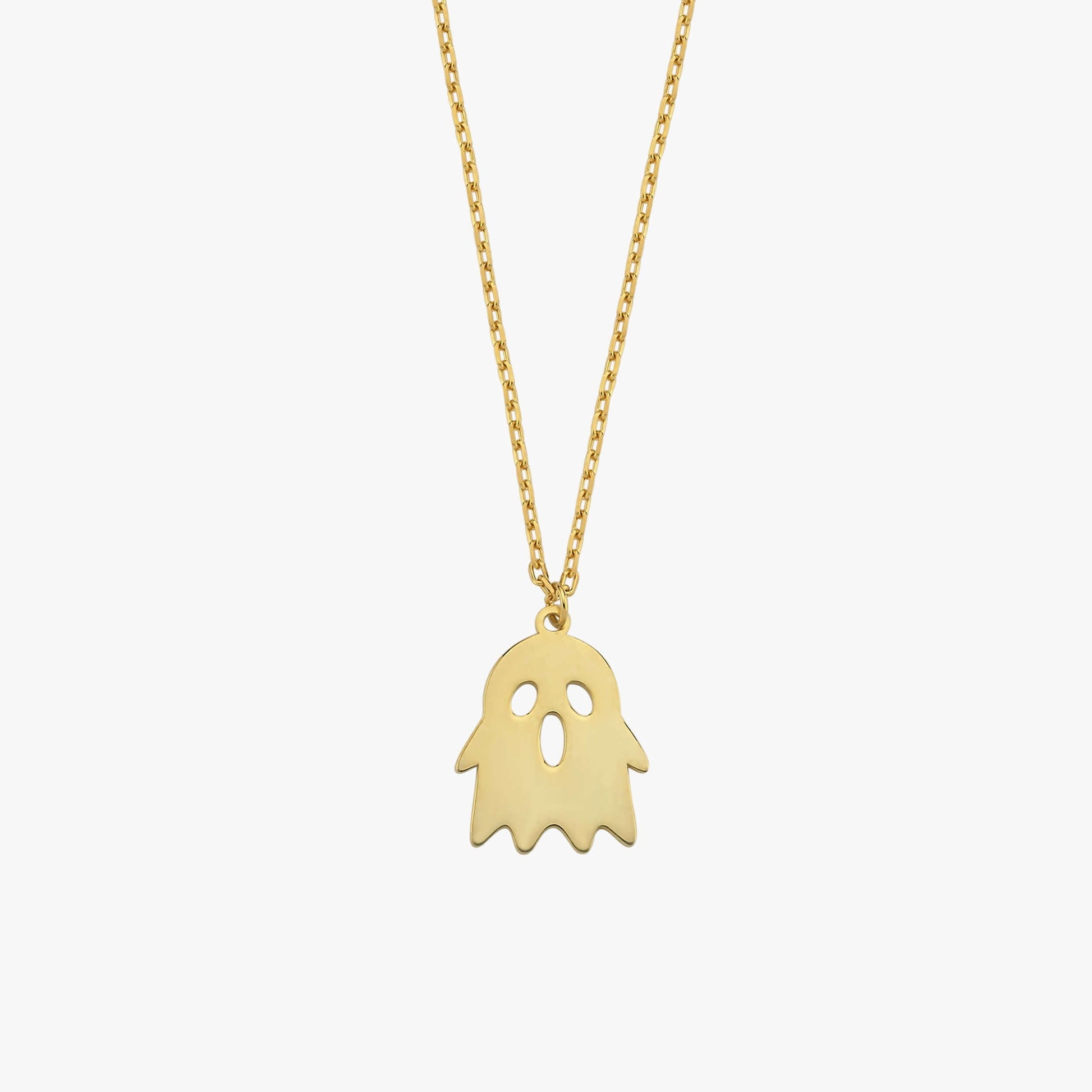 Ghost Necklace | 14K Solid Gold - Mionza Jewelry-autumn necklace, creepy jewelry, ghost jewelry, ghost necklace, goth necklace, Gothic Ghost, halloween ghost, halloween gift, halloween jewelry, halloween necklace, quirky jewelry, spooky necklace, witch necklace