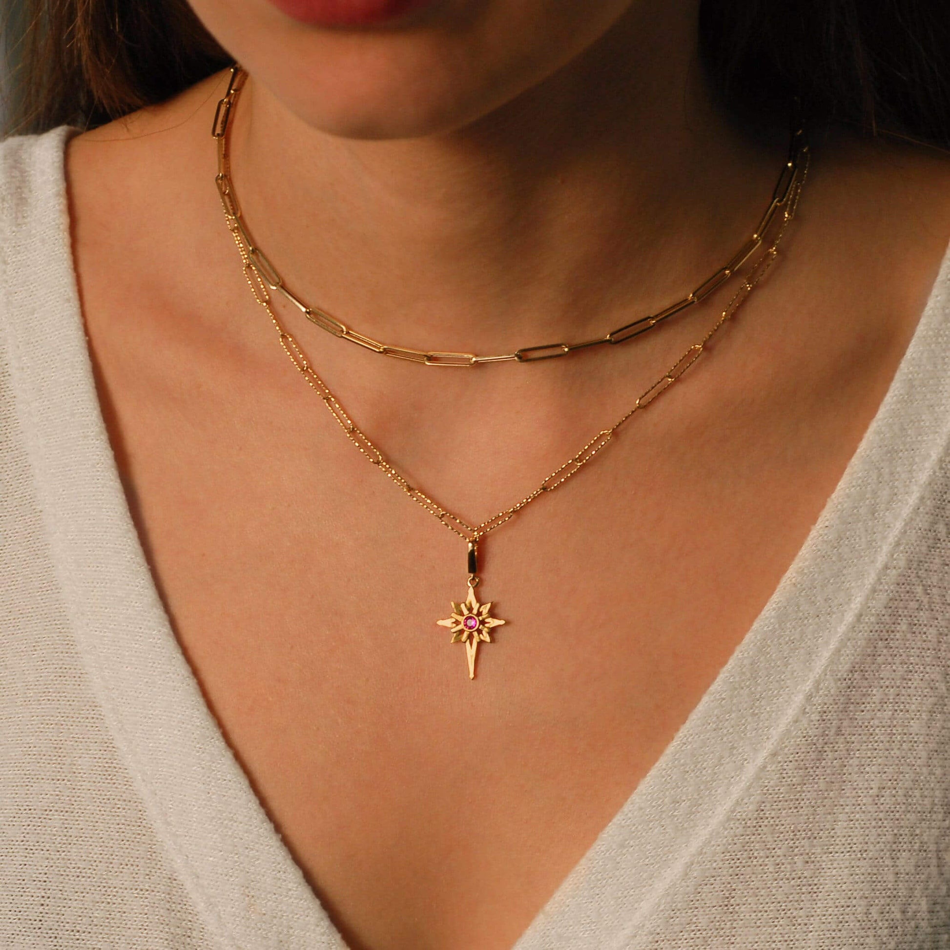 North Star Pendant | 14K Solid Gold - Mionza Jewelry-celestial necklace, christmas gift, gold charm, gold star necklace, good luck charm, north star charm, north star jewelry, north star pendant, star bracelet, star charm, star necklace, star pendant, starburst necklace