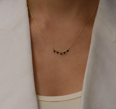 Onyx Necklace | 14K Solid Gold - Mionza Jewelry-beaded bar necklace, Birthstone Necklace, black gemstone, black stone necklace, bridesmaid gifts, dainty black stones, delicate necklace, good luck necklace, minimalist necklace, necklace for her, onyx necklace, onyx station Pendant, station necklace
