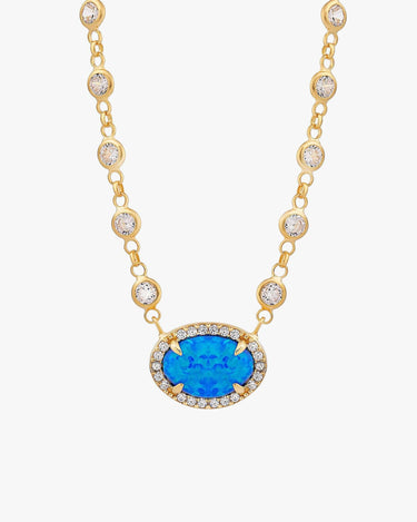 Oval Opal Necklace | 18K Gold Vermeil - Mionza Jewelry-18K Gold Vermeil, 18K Solid Gold, blue opal necklace, diamond necklace, gift for her, gift for women, gold opal necklace, non tarnish necklace, opal jewelry, opal necklace, opal necklace gold, opal pendant, permanent jewelry