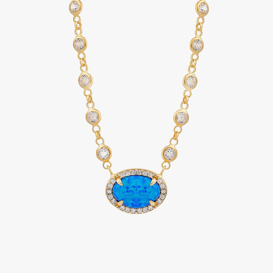 Oval Opal Necklace | 18K Gold Vermeil - Mionza Jewelry-18K Gold Vermeil, 18K Solid Gold, blue opal necklace, diamond necklace, gift for her, gift for women, gold opal necklace, non tarnish necklace, opal jewelry, opal necklace, opal necklace gold, opal pendant, permanent jewelry