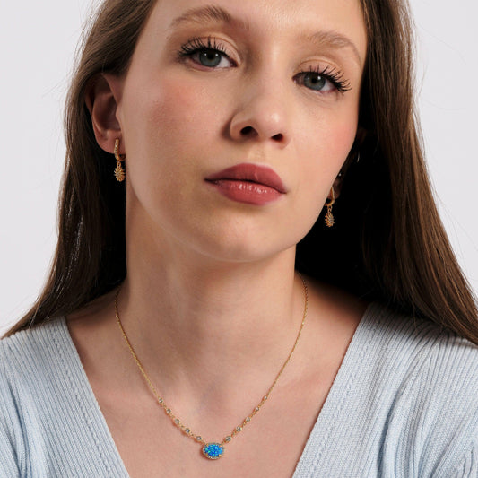 Oval Opal Necklace | 18K Gold Vermeil - Mionza Jewelry-18K Gold Vermeil, 18K Solid Gold, blue opal necklace, diamond necklace, gift for her, gift for women, gold opal necklace, non tarnish necklace, opal jewelry, opal necklace, opal necklace gold, opal pendant, permanent jewelry