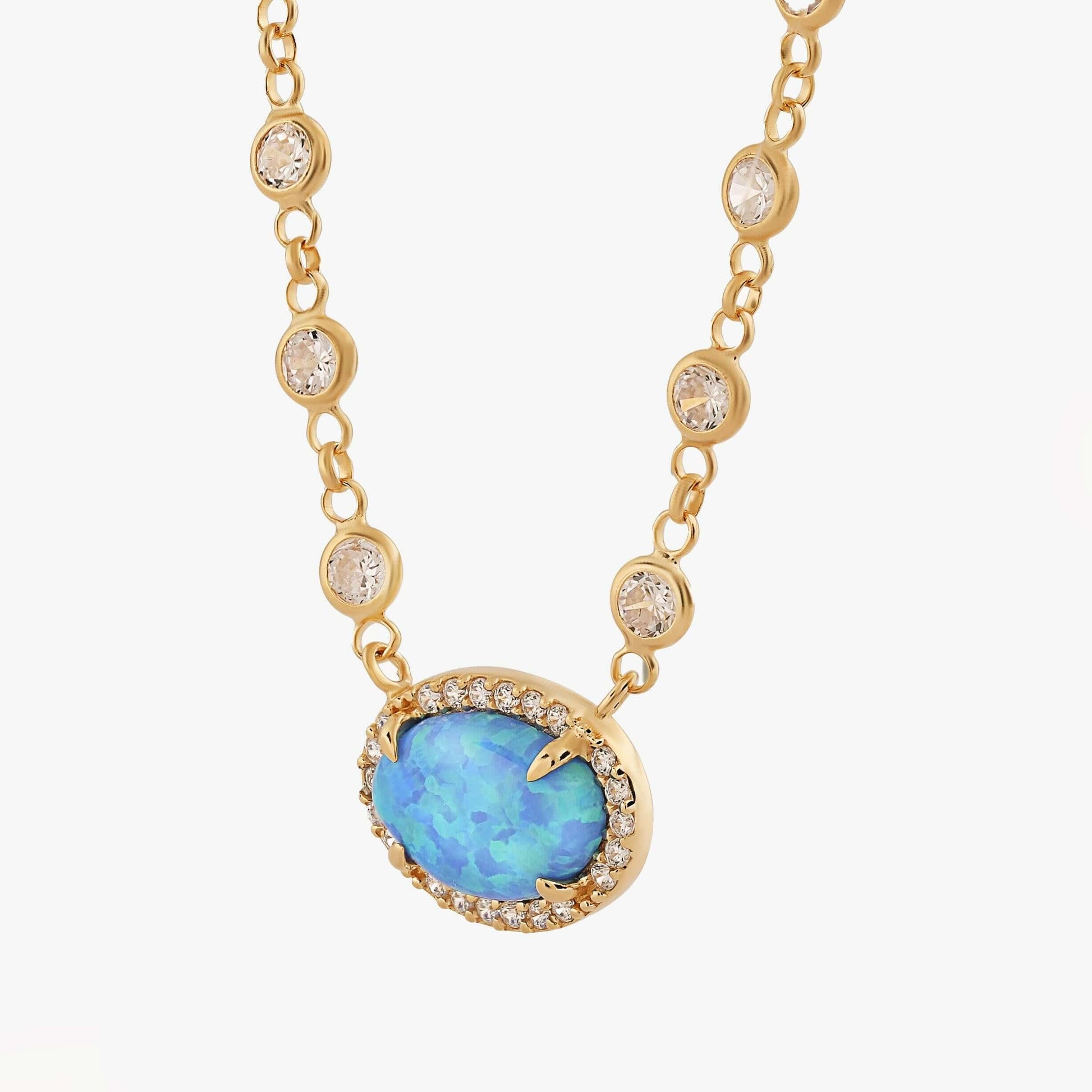 Oval Opal Necklace | 18K Gold Vermeil - Mionza Jewelry-18K Gold Vermeil, 18K Solid Gold, blue opal necklace, diamond necklace, gift for her, gift for women, gold opal necklace, non tarnish necklace, opal jewelry, opal necklace, opal necklace gold, opal pendant, permanent jewelry