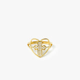 Pave Cross in Heart Ring | 14K Solid Gold