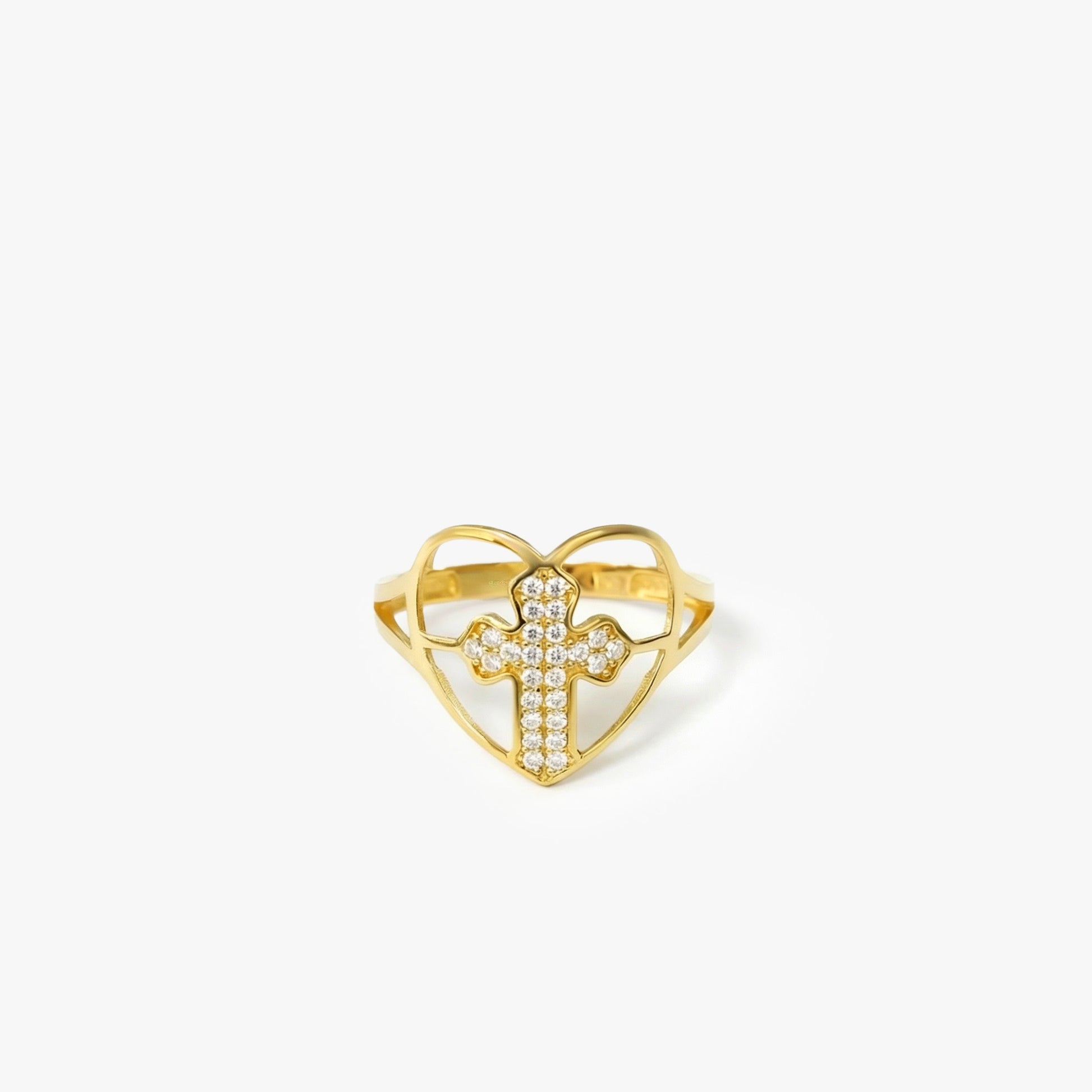 Pave Cross in Heart Ring | 14K Solid Gold