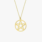 Pentagram Necklace | 14K Solid Gold - Mionza Jewelry-celestial jewelry, geometric necklace, goth necklace, gothic necklace, halloween gifts, halloween jewelry, halloween necklace, pentacle necklace, pentagram necklace, silver disc necklace, star necklace, wiccan jewelry, witch necklace