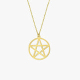 Pentagram Necklace | 14K Solid Gold - Mionza Jewelry-celestial jewelry, geometric necklace, goth necklace, gothic necklace, halloween gifts, halloween jewelry, halloween necklace, pentacle necklace, pentagram necklace, silver disc necklace, star necklace, wiccan jewelry, witch necklace