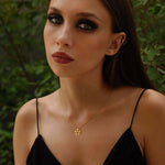 Pentagram Necklace | 14K Solid Gold - Mionza Jewelry-celestial jewelry, geometric necklace, goth necklace, gothic necklace, halloween gifts, halloween jewelry, halloween necklace, pentacle necklace, pentagram necklace, silver disc necklace, star necklace, wiccan jewelry, witch necklace