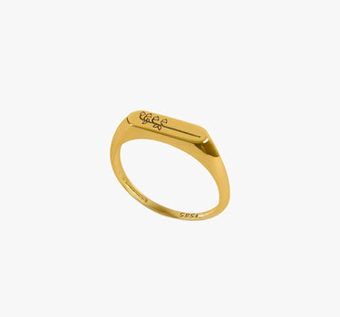 Personalized Birth Flower Ring | 14K Solid Gold - Mionza Jewelry-birth flower jewelry, Birth Flower Ring, birth month flower, custom flower ring, engraved ring, floral ring, floral signet ring, flower ring, gold personalized ring, gold signet ring, minimalist ring, personalized ring