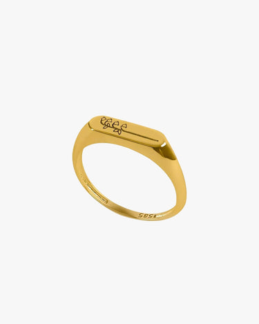 Personalized Birth Flower Ring | 14K Solid Gold - Mionza Jewelry-birth flower jewelry, Birth Flower Ring, birth month flower, custom flower ring, engraved ring, floral ring, floral signet ring, flower ring, gold personalized ring, gold signet ring, minimalist ring, personalized ring