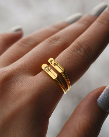 Personalized Birth Flower Ring | 14K Solid Gold - Mionza Jewelry-birth flower jewelry, Birth Flower Ring, birth month flower, custom flower ring, engraved ring, floral ring, floral signet ring, flower ring, gold personalized ring, gold signet ring, minimalist ring, personalized ring