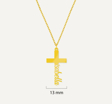 Cross Name Necklace | 14K Solid Gold