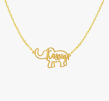 Personalized Elephant  Necklace | 14K Solid Gold Mionza
