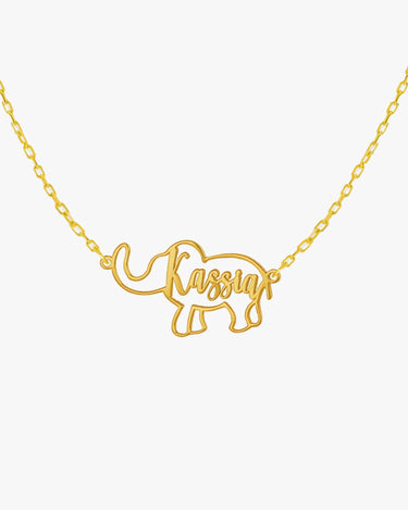 Personalized Elephant  Necklace | 14K Solid Gold - Mionza Jewelry-1st birthday gift, animal lover gift, animal necklace, custom name necklace, custom name pendant, custom necklace, elephant necklace, elephant pendant, gift for girl, name necklace, personalized gifts, safari mode necklace, summer jewelry