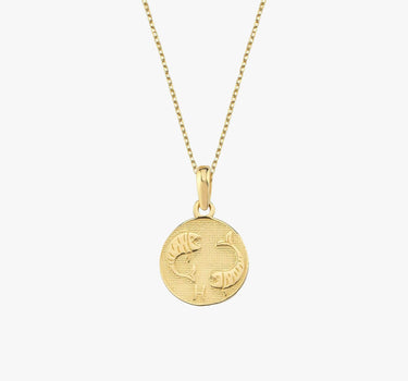 Pisces Zodiac Necklace | 14K Solid Gold - Mionza Jewelry-21st birthday gift, aries necklace, astrology necklace, celestial necklace, gift for her, gold coin necklace, gold disc necklace, pisces necklace, pisces pendant, scorpio necklace, taurus necklace, zodiac necklace, zodiac sign necklace