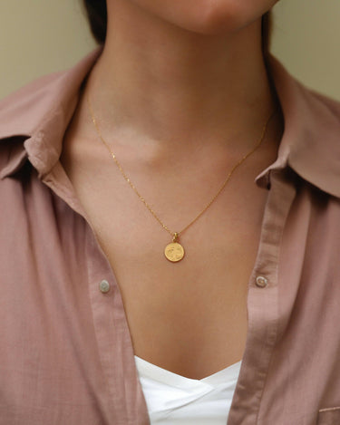 Pisces Zodiac Necklace | 14K Solid Gold - Mionza Jewelry-21st birthday gift, aries necklace, astrology necklace, celestial necklace, gift for her, gold coin necklace, gold disc necklace, pisces necklace, pisces pendant, scorpio necklace, taurus necklace, zodiac necklace, zodiac sign necklace