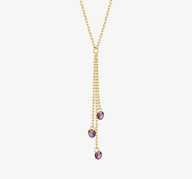 Purple Stone Y Necklace | 14K Solid Gold - Mionza Jewelry-14K Solid Gold, Amethyst Necklace, dangle chain pendant, Dangle Pendant, drop chain necklace, Gold Y Necklace, Lariat Necklace, lariat necklace gold, layered necklace, Long Y Necklace, Purple Gemstone, Purple Stone Pendant, Y Necklace