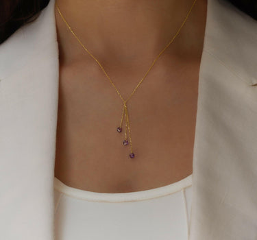 Purple Stone Y Necklace | 14K Solid Gold