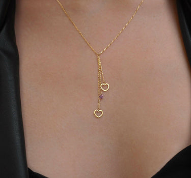 Lariat Heart Necklace | 14K Solid Gold