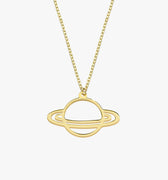 Saturn Necklace| 14K Solid Gold - Mionza Jewelry-14K Gold Necklace, delicate necklace, everyday necklace, gold planet necklace, gold saturn necklace, Minimalist celestial, minimalist necklace, Planet And Star, planet necklace, saturn necklace, Saturn Pendant, Science Jewelry, solid gold necklace, space necklace