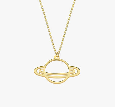 Saturn Necklace| 14K Solid Gold - Mionza Jewelry-14K Gold Necklace, delicate necklace, everyday necklace, gold planet necklace, gold saturn necklace, Minimalist celestial, minimalist necklace, Planet And Star, planet necklace, saturn necklace, Saturn Pendant, Science Jewelry, solid gold necklace, space necklace