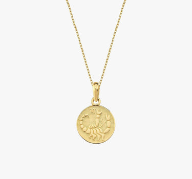 Scorpio Zodiac Necklace | 14K Solid Gold - Mionza Jewelry-aquarius necklace, astrology necklace, bestfriend gift, celestial necklace, custom necklace gift, gift for her, gold coin necklace, gold disc necklace, gold zodiac necklace, libra necklace, scorpio necklace, tarot necklace, zodiac charm