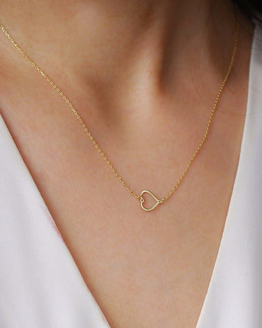 Sideway Heart Necklace | 14K Solid Gold - Mionza Jewelry-1st Anniversary Gift, Gift for Love, Gift for Wife, Gift for Women, Gold Heart Necklace, Heart Jewelry, Heart Necklace, Hollow Heart Jewelry, Sideway Heart, Solid Gold Jewelry