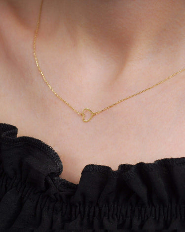 Sideway Heart Necklace | 14K Solid Gold - Mionza Jewelry-1st Anniversary Gift, Gift for Love, Gift for Wife, Gift for Women, Gold Heart Necklace, Heart Jewelry, Heart Necklace, Hollow Heart Jewelry, Sideway Heart, Solid Gold Jewelry