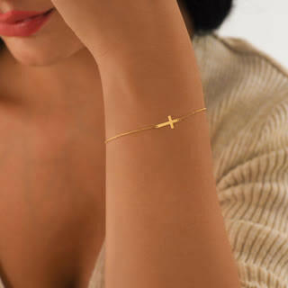Sideways Cross Bracelet | 14K Solid Gold Mionza Jewelry