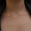 Sideways Cross Necklace | 14K Solid Gold - Mionza Jewelry-14k cross necklace, cross necklace gold, cross necklace women, dainty cross pendant, faith necklace, gift for women, gold cross pendant, horizontal cross, side cross necklace, solid gold cross, summer jewelry, sun rays cross, tiny cross necklace