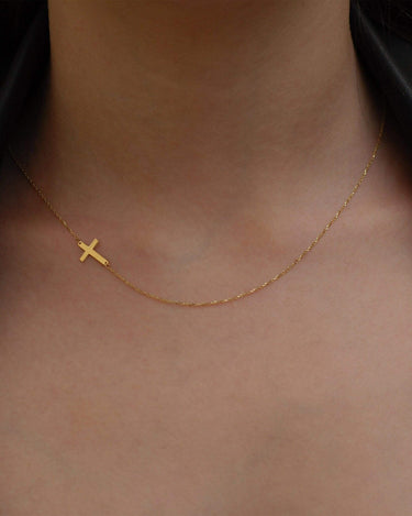 Sideways Cross Necklace | 14K Solid Gold - Mionza Jewelry-14k cross necklace, cross necklace gold, cross necklace women, dainty cross pendant, faith necklace, gift for women, gold cross pendant, horizontal cross, side cross necklace, solid gold cross, summer jewelry, sun rays cross, tiny cross necklace