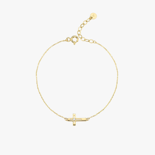 Sideways Daimond Cross | 14K Solid Gold