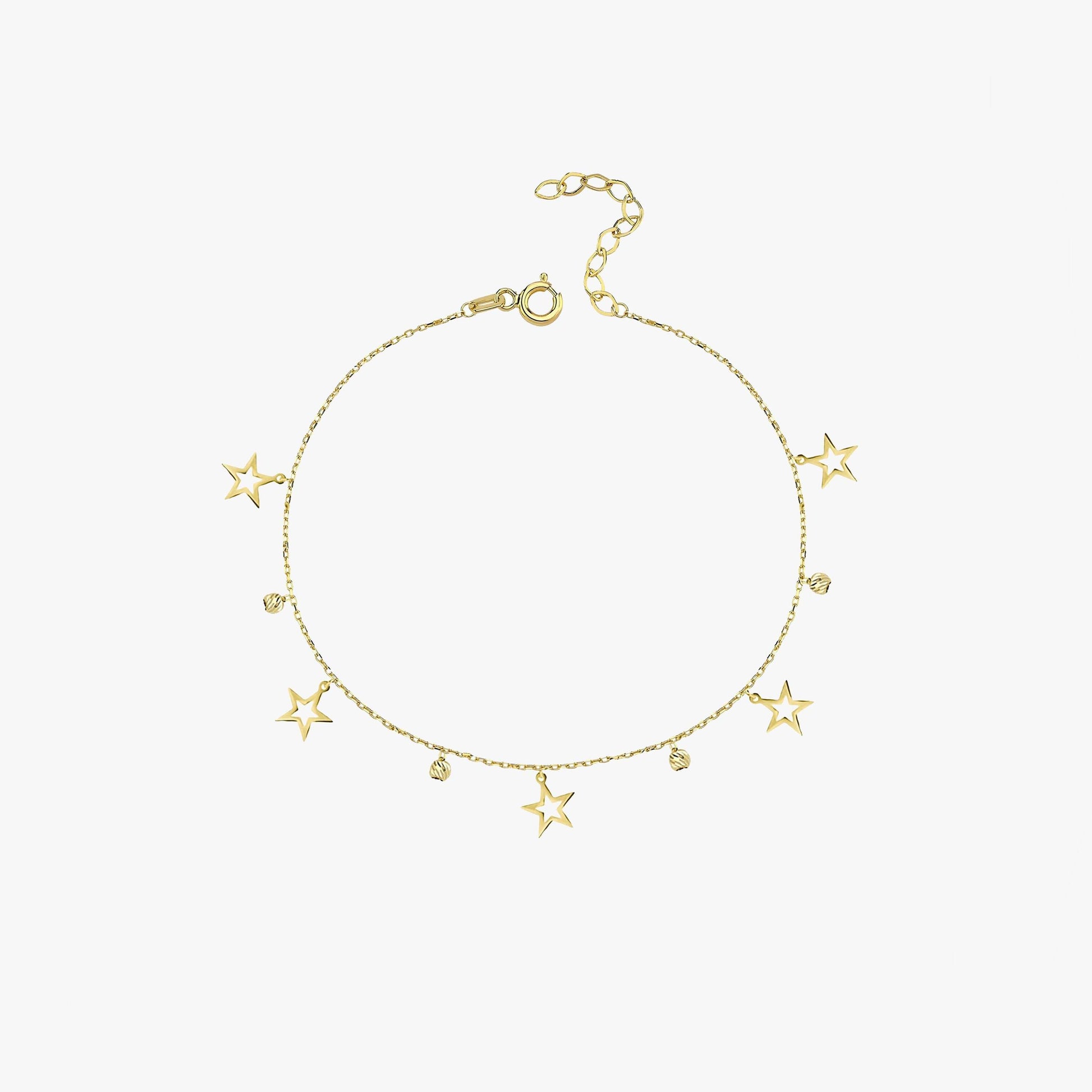 Star Bracelet | 14K Solid Gold - Mionza Jewelry-14K gold bracelet, 14K gold Jewelry, charm bracelets, charms for bracelet, Gift for her, Gift for teacher, Gifts for women, gold bracelet stars, gold charm bracelet, gold star bracelet, moon star bracelet, star bracelet, Star Gold Bracelet