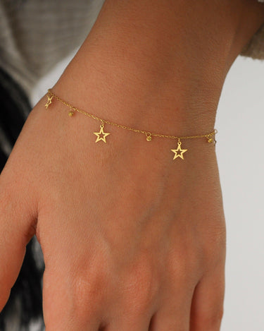 Star Bracelet | 14K Solid Gold - Mionza Jewelry-14K gold bracelet, 14K gold Jewelry, charm bracelets, charms for bracelet, Gift for her, Gift for teacher, Gifts for women, gold bracelet stars, gold charm bracelet, gold star bracelet, moon star bracelet, star bracelet, Star Gold Bracelet