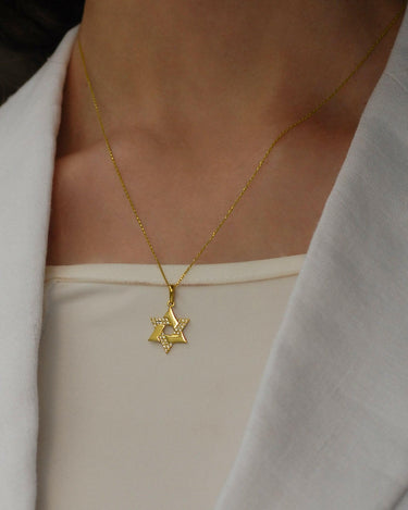 Star of David Necklace | 14K Solid Gold - Mionza Jewelry-David Star Necklace, First Communion, gift for her, Jewish Gift, Jewish Star, Judaica Jewelry, Kabbalah Religious, Religious Pendant, Solid Gold Necklace, Star David Charm, Star David Pendant, Star of David, Tiny David of Star