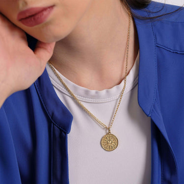 Sun Pendant Necklace | 18K Gold Vermeil - Mionza Jewelry-18k solid gold, birthday gift, celestial necklace, coin necklace, gift for her, gold sun necklace, medallion necklace, non tarnish necklace, sun charm, sun face necklace, sun jewelry, sunburst necklace, sunshine necklace