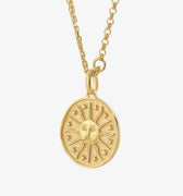 Sun Pendant Necklace | 18K Gold Vermeil - Mionza Jewelry-18k solid gold, birthday gift, celestial necklace, coin necklace, gift for her, gold sun necklace, medallion necklace, non tarnish necklace, sun charm, sun face necklace, sun jewelry, sunburst necklace, sunshine necklace