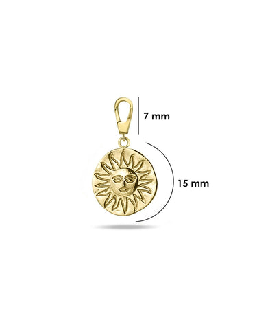 Sun Charm | 14K Solid Gold - Mionza Jewelry-14k gold charm, celestial necklace, christmas gift, disc necklace, gold coin necklace, gold sun necklace, good luck charm, sun necklace, sun pendant, sun tarot charm, sunburst necklace, sunflower necklace, sunshine necklace