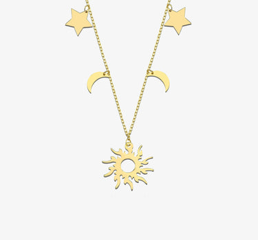 Sun Moon and Stars Necklace | 14K Solid Gold - Mionza Jewelry-21st birthday gift, celestial necklace, choker necklace, gift for women, gold celestial necklace, gold layered necklace, gold star necklace, gold sun necklace, layered necklace, layering necklace, moon necklace, small star necklace, star choker necklace, star pendant
