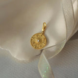 Gold Sunburst Necklace | 14K Solid Gold - Mionza Jewelry-christmas gift, coin jewelry, gold coin necklace, gold sun charm, gold sun necklace, push clasp, small coin necklace, sun bracelet, sun earrings, sun pendant, sunburst necklace, sunshine necklace