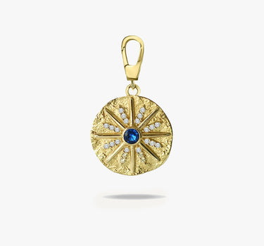 Sunshine Charm | 14K Solid Gold - Mionza Jewelry-christmas gift, coin jewelry, gold coin necklace, gold sun charm, push clasp, small coin necklace, sun anklet, sun bracelet, sun charm, sun earrings, sun necklace, sunburst necklace, sunshine necklace