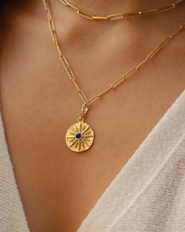 Sunshine Charm | 14K Solid Gold - Mionza Jewelry-christmas gift, coin jewelry, gold coin necklace, gold sun charm, push clasp, small coin necklace, sun anklet, sun bracelet, sun charm, sun earrings, sun necklace, sunburst necklace, sunshine necklace