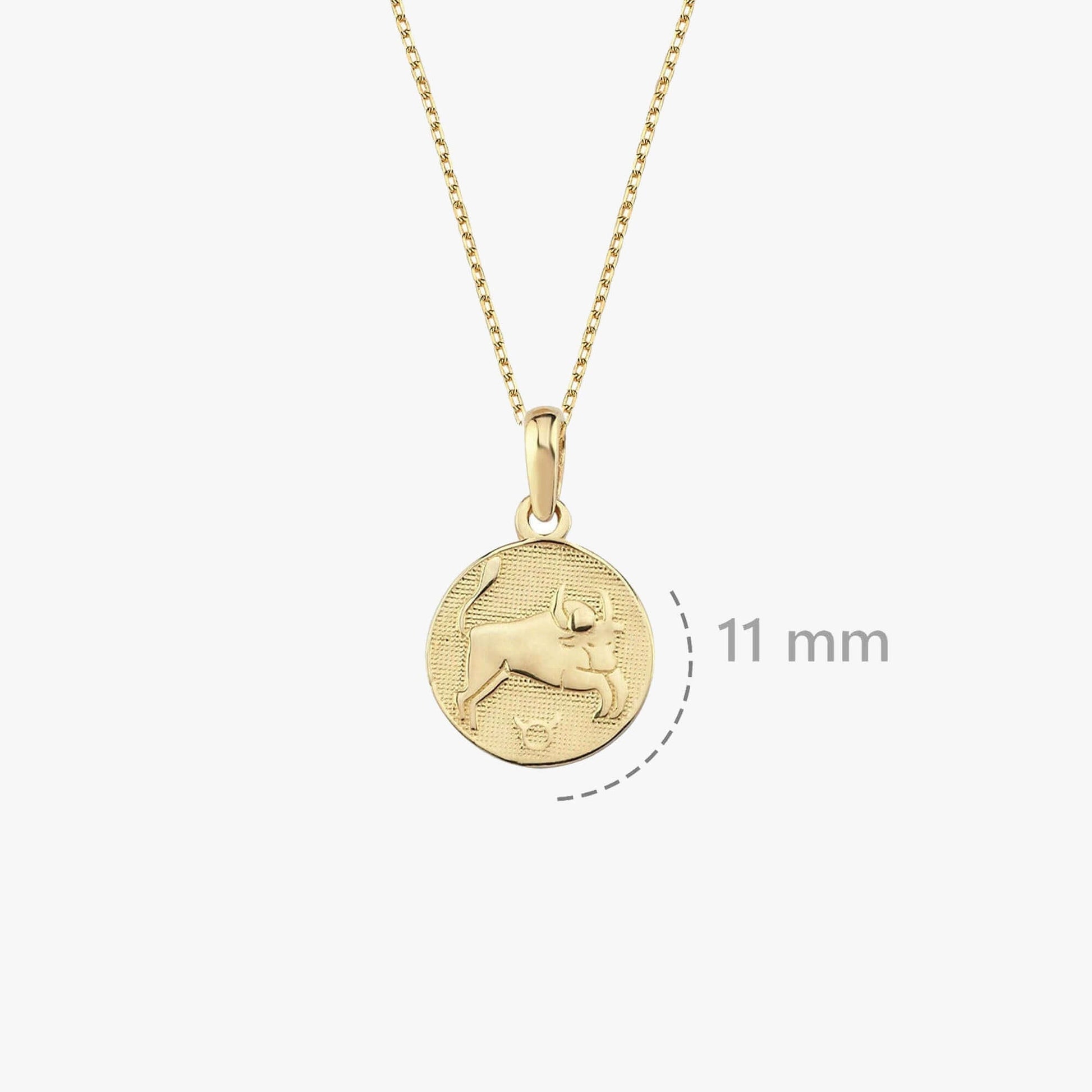 Taurus Zodiac Necklace | 14K Solid Gold - Mionza Jewelry-astrology necklace, birthday gift, celestial necklace, gift for her, gold coin necklace, leo necklace, libra necklace, taurus jewelry, taurus necklace, taurus pendant, zodiac jewelry, zodiac necklace, zodiac pendant