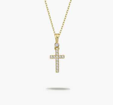 Tiny Cross Necklace | 14K Solid Gold Mionza